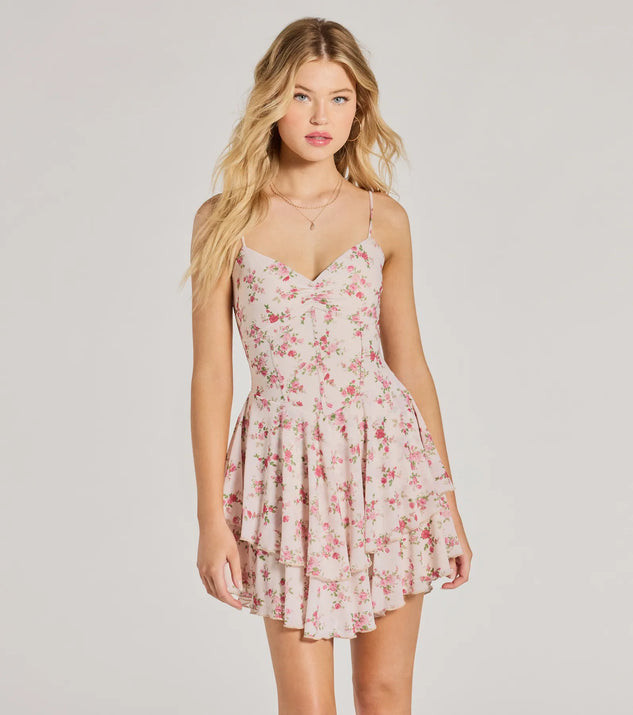 True Love In Floral V-Neck Corset Skater Dress | Windsor Stores