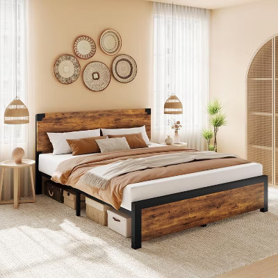 QUEEN Size Wood Platform Bed - Retro Style, 9-Leg Support System, 700 lbs Weight Capacity, Easy Assembly | Target