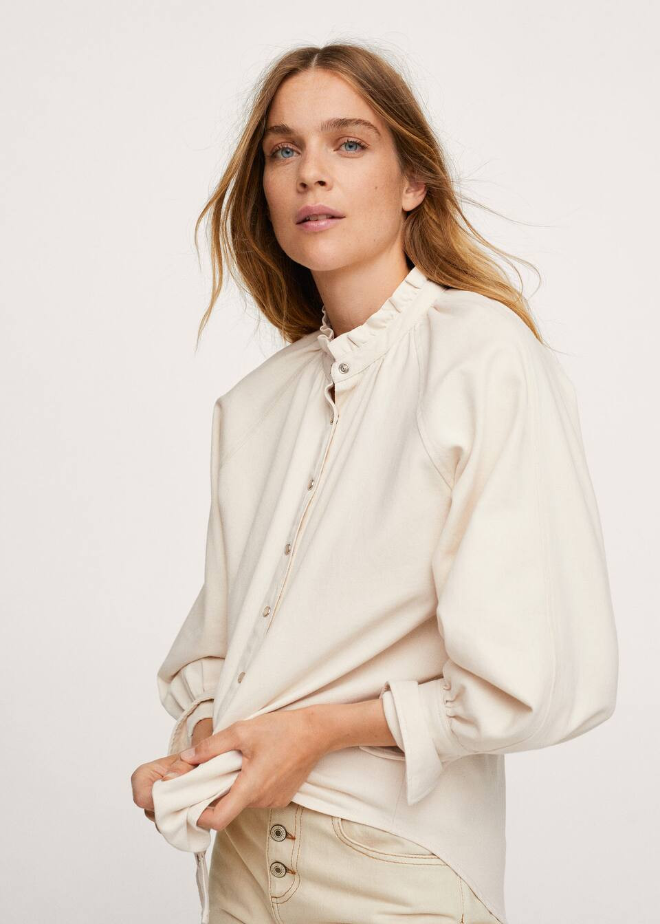 Blouse denim manches bouffantes | Mango BE