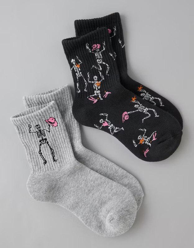 AE Cowgirl Skeleton Cropped Crew Socks 2-Pack | American Eagle Outfitters (US & CA)