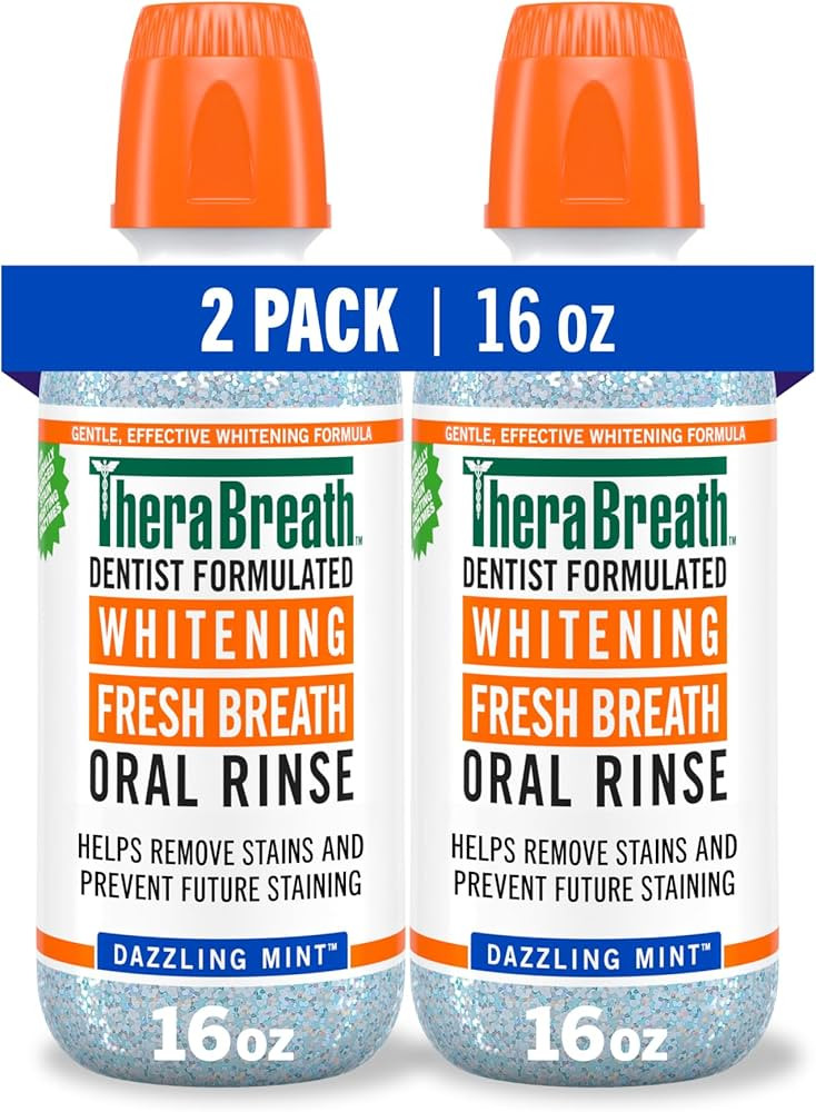Amazon.com : TheraBreath Whitening Mouthwash, Dazzling Mint, Dentist Formulated, 16 Fl Oz (2-Pack... | Amazon (US)