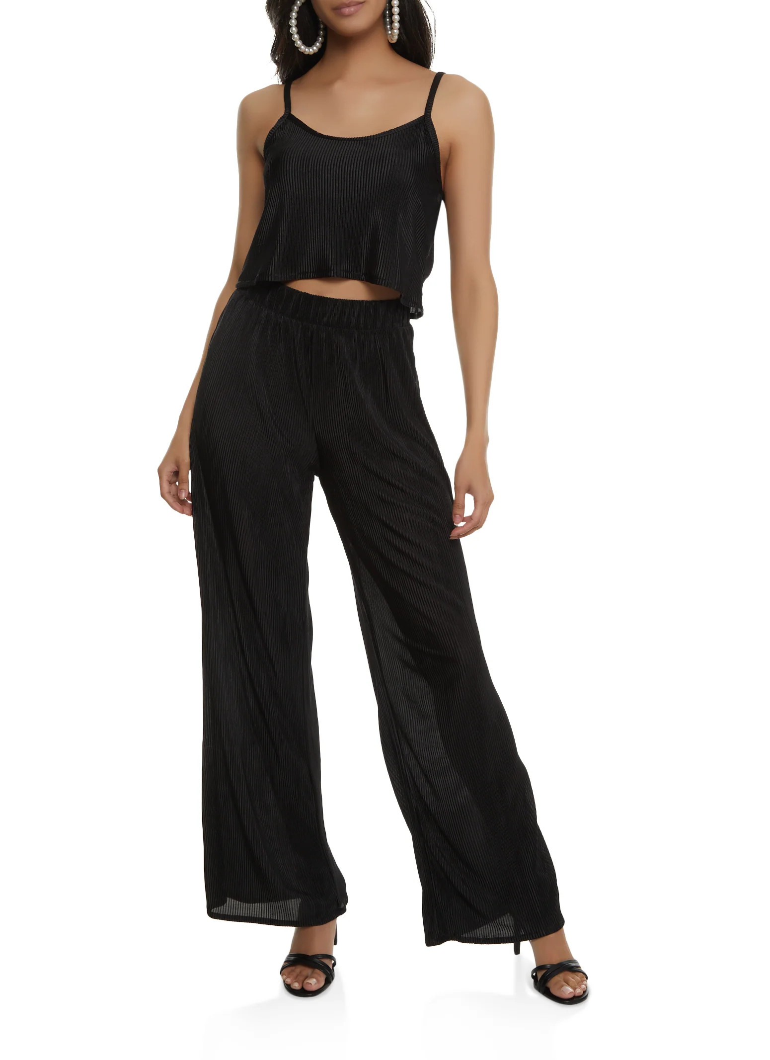Plisse Scoop Neck Cami and Wide Leg High Waisted Pants | Rainbow Shops