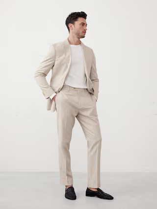 Tailored-Fit Linen-Blend Stone Glen Plaid Suit Trouser | Banana Republic Factory