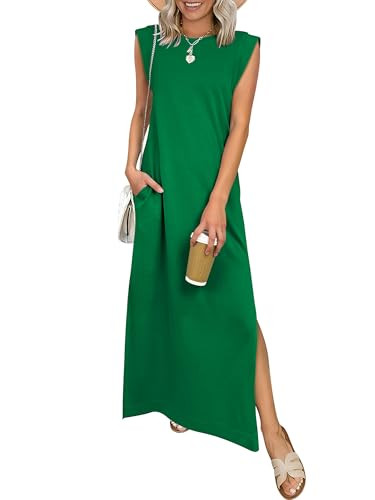 ANRABESS Women Summer Casual Sleeveless Maxi Dress 2026 Crewneck Loose Split Wrinkle-Free Beach T... | Amazon (US)