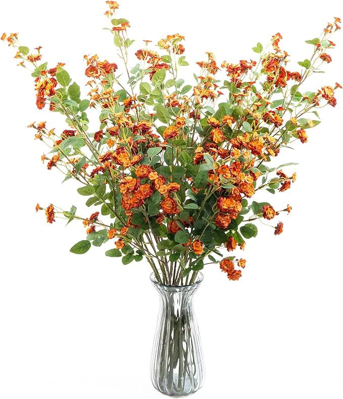 MAIMENG Burnt Orange Artificial Flowers,Mini Roses Silk Flowers Set of 6 for Home Decorations Cen... | Amazon (US)