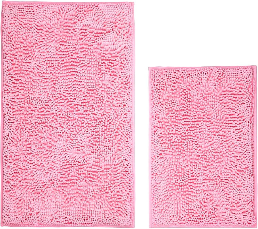 Pink Bathroom Rugs 2 Pieces Chenille Bath Rug Mat, Extra Thick and Soft Absorbent Bath Rugs, Mach... | Amazon (US)