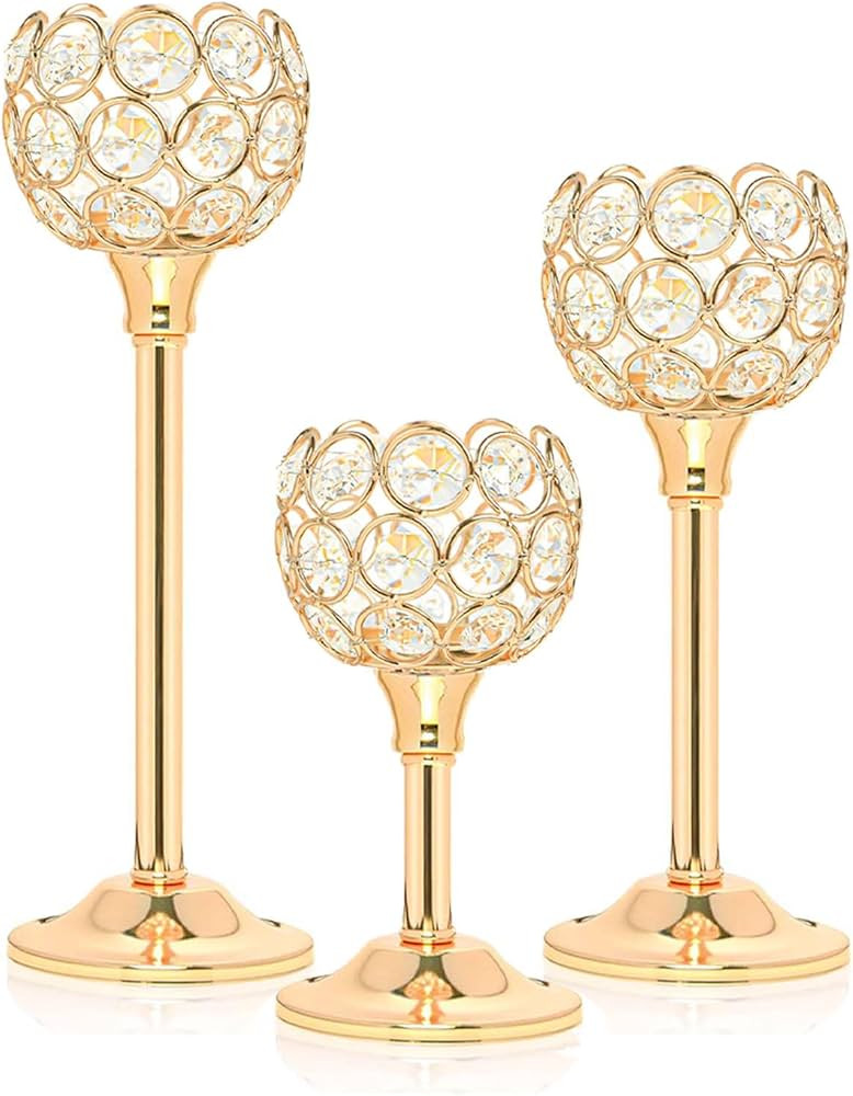 Crystal Metal Tealight Candlestick, Bling Bowl Candelabras, Tall Crystal Votive Candle Holders El... | Amazon (US)