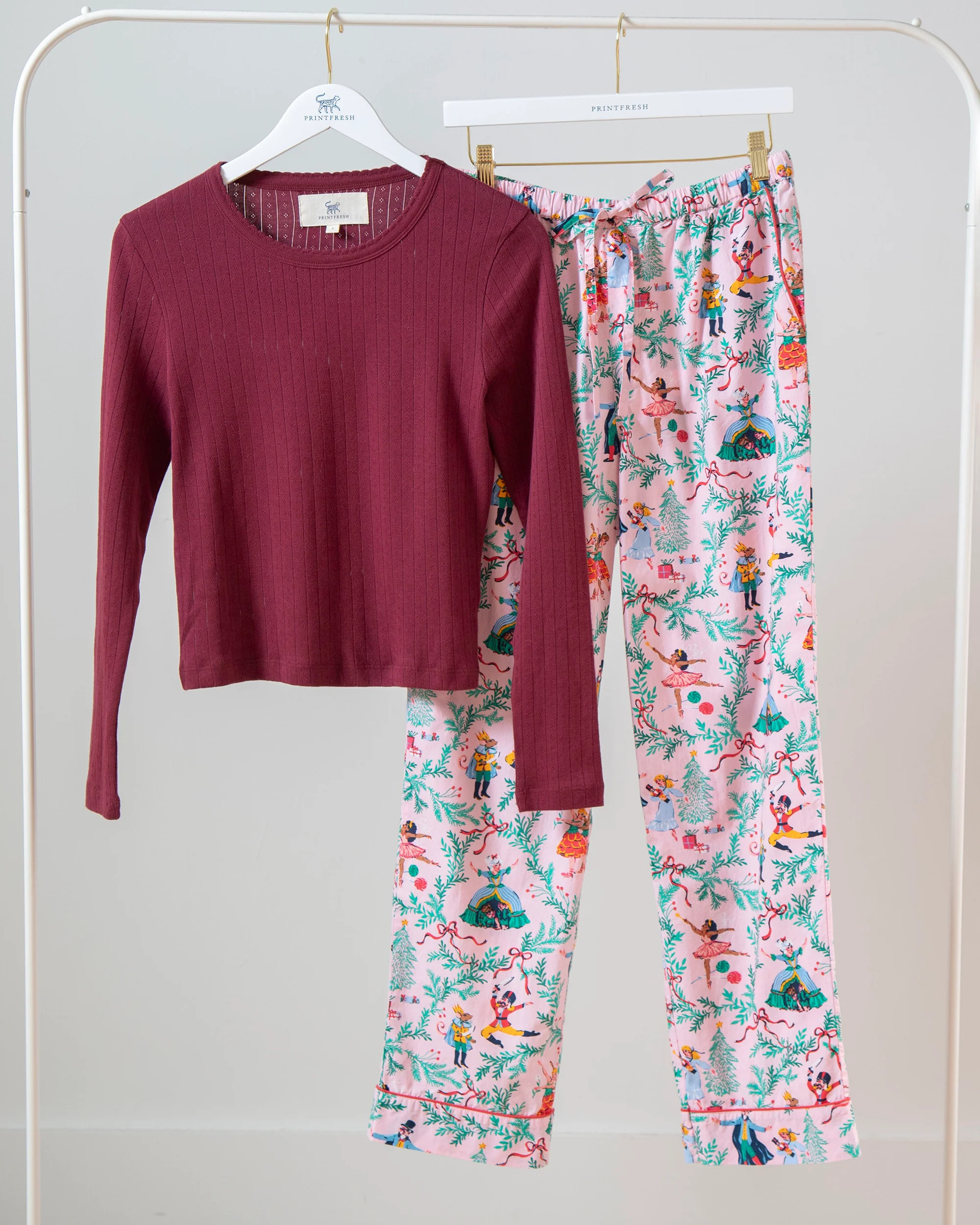 Nutcracker Dreams - Pointelle Long Sleeve & PJ Pants Set - Ballet Pink | Printfresh