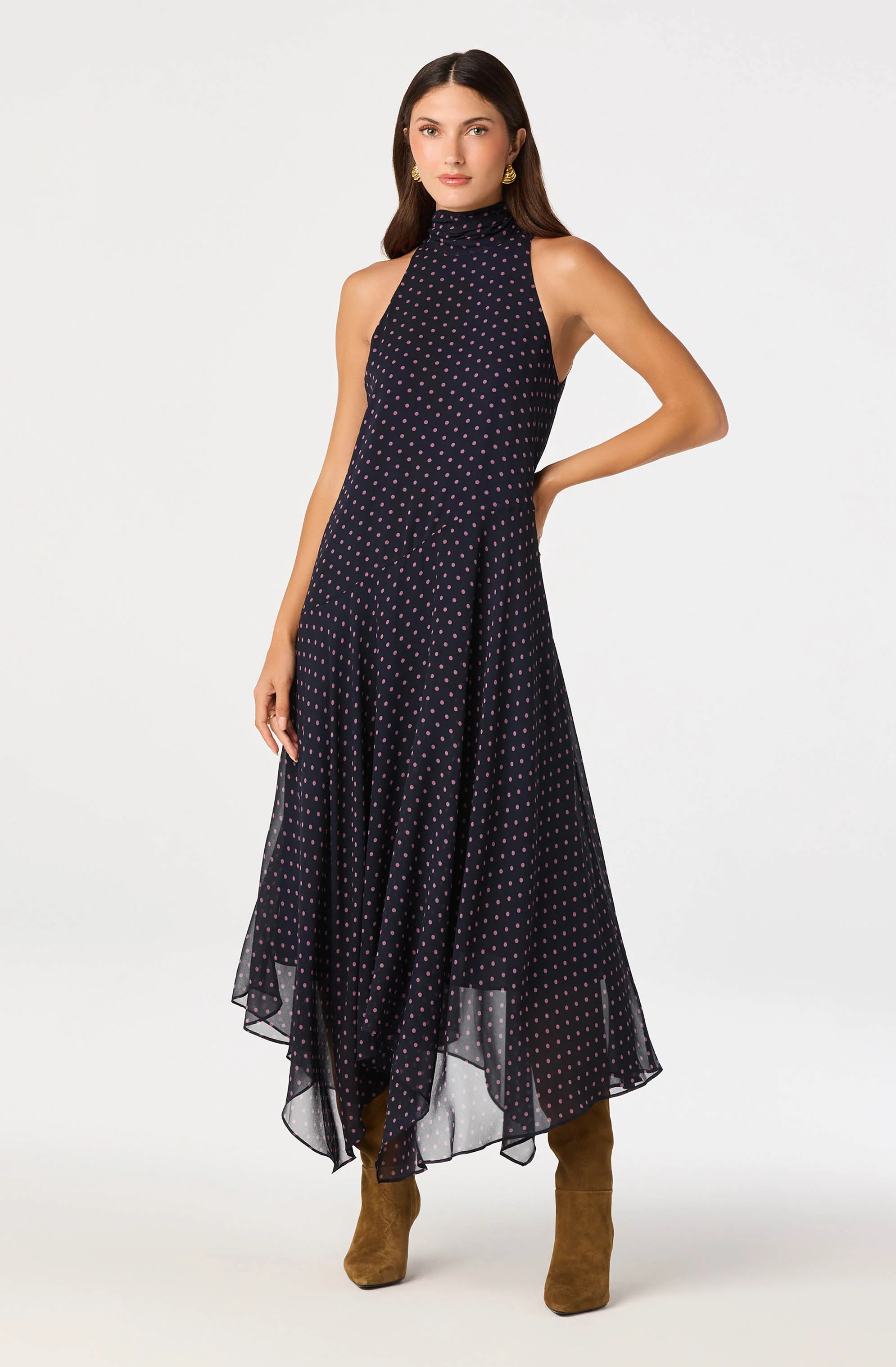 Tiana Polka Dot Maxi Dress - Navy pink polka dot / XS | ASTR The Label (US)