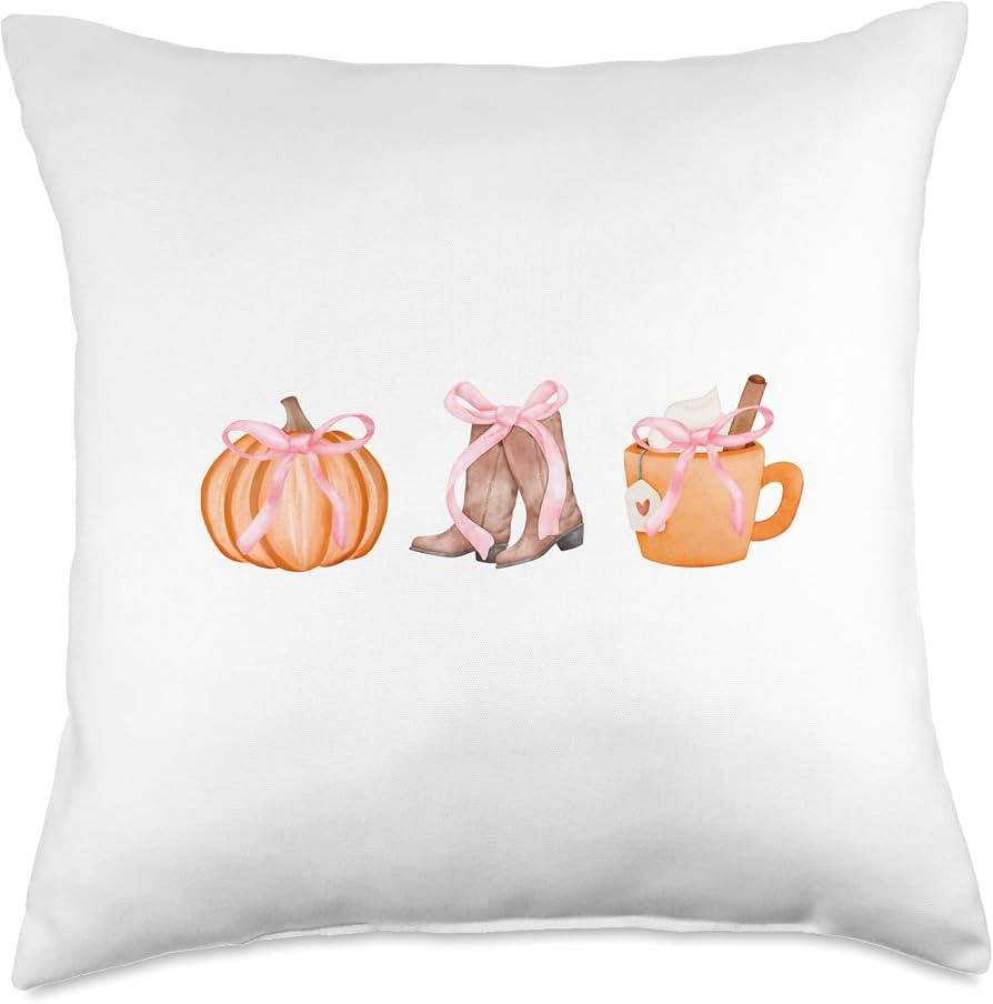 Coquette Pumpkin Pink Bow Ribbon Western Fall Design Trendy Throw Pillow | Amazon (US)