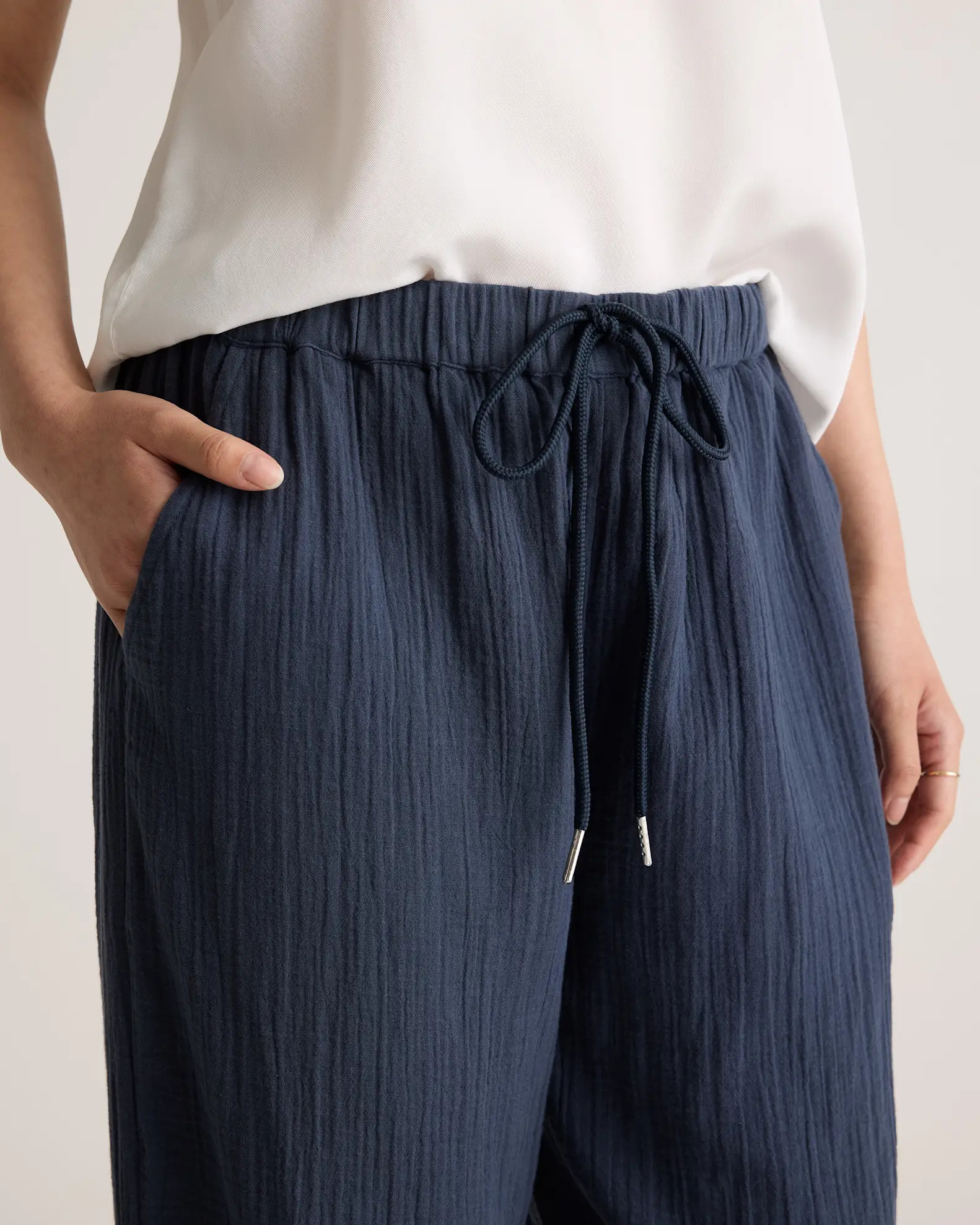100% Organic Cotton Gauze Straight Leg Pants in Indigo Blue | Quince