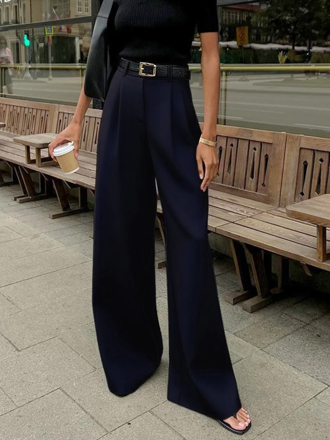 Solid Wide Leg Pants Without Belt | Commense