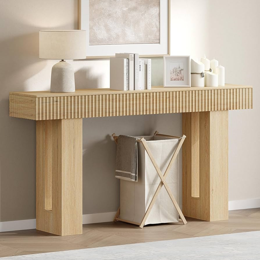 63-Inch Long Entryway Console Table with a Fluted Design, Thick Wood Farmhouse Sofa Table Behind ... | Amazon (US)