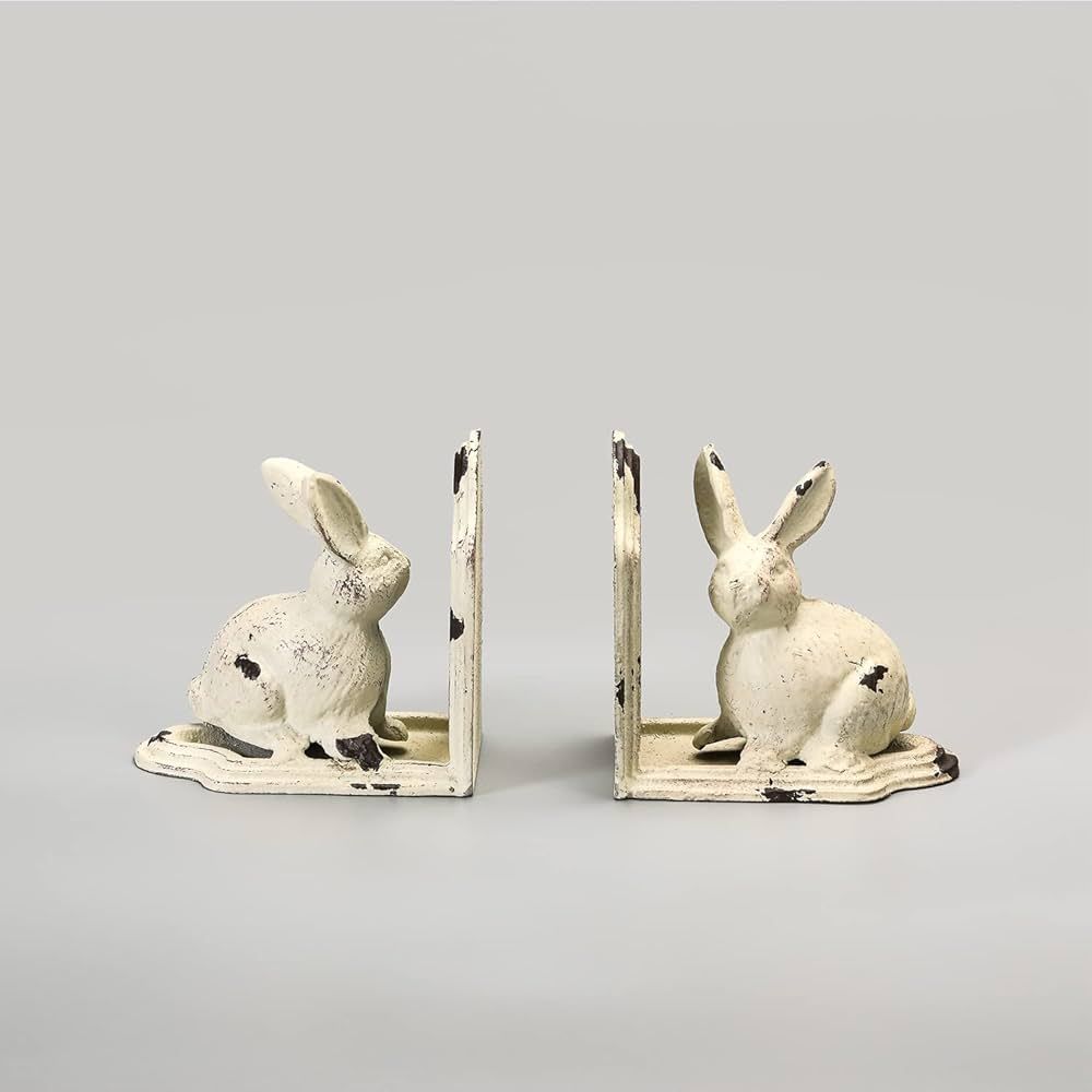 Retrome Rabbit Bookends, 1 Pair Bunny Book Ends, Distressed White | Amazon (US)