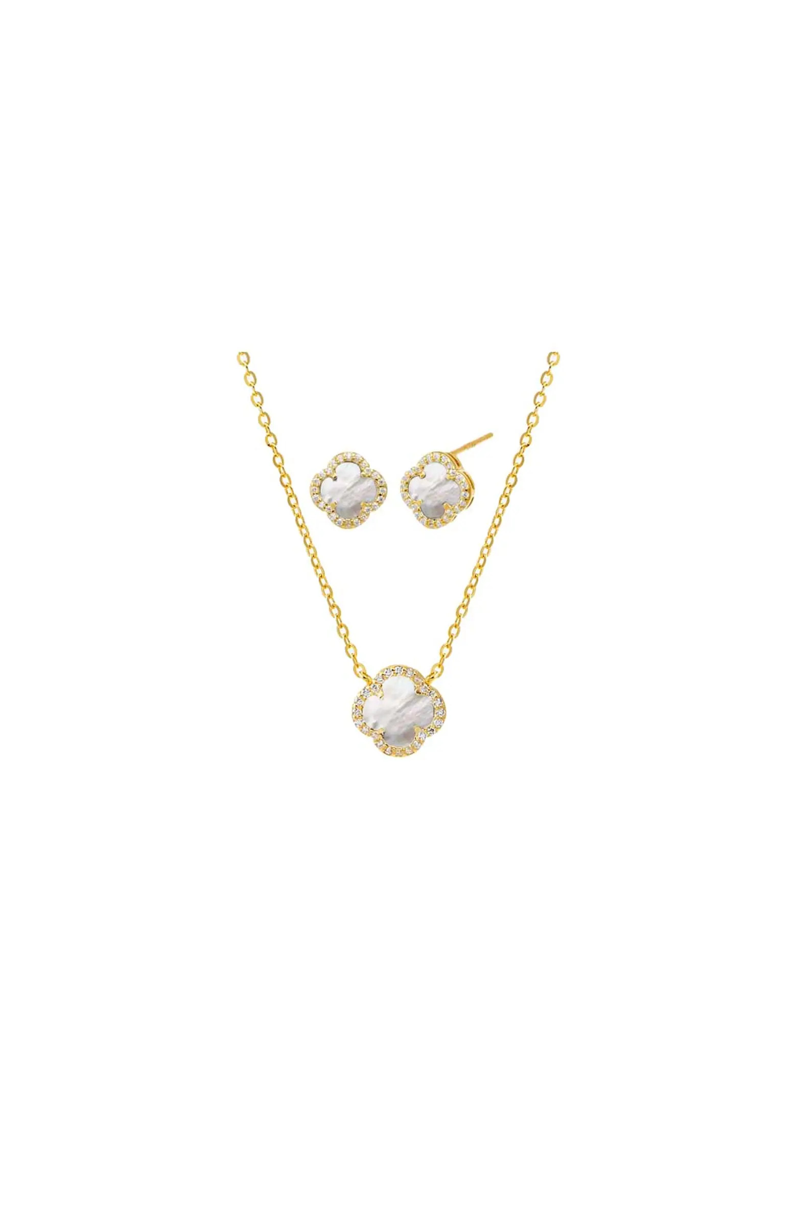BY ADINA EDEN Mini Pave Colored Stone Clover Necklace & Earring Combo Set | Nordstrom | Nordstrom