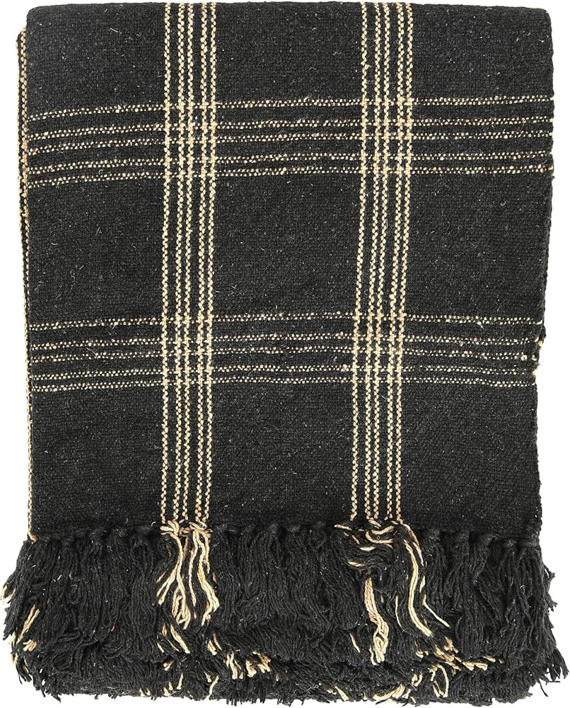 Creative Co-Op Plaid Black & Tan Fringed Woven Cotton Blend Throw 60 inch x50 | Amazon (US)