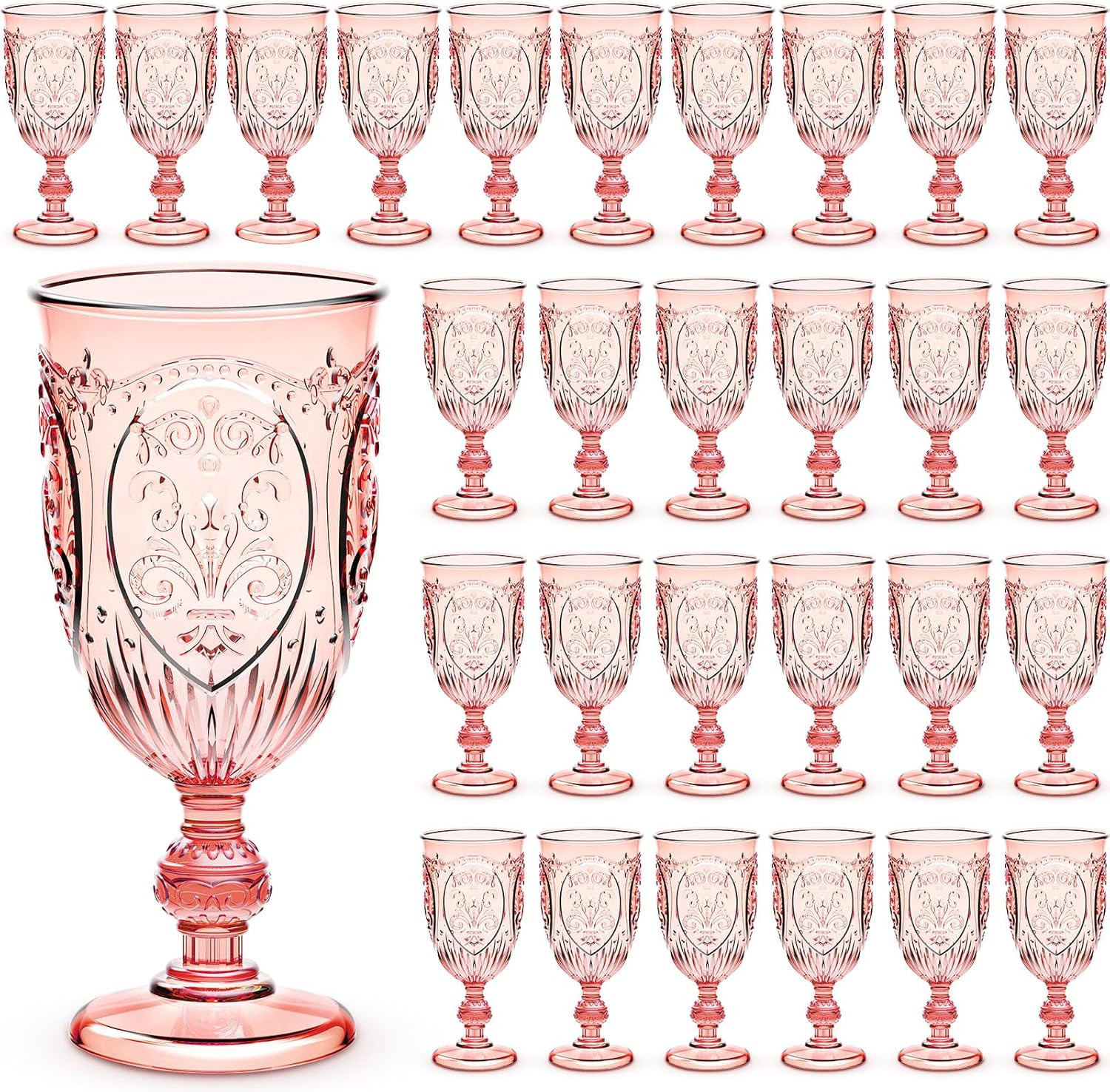 48 Pcs Plastic Goblets 7.5oz Vintage Goblet Plastic Wine Glasses Colored Retro Embossed Water Gob... | Amazon (US)