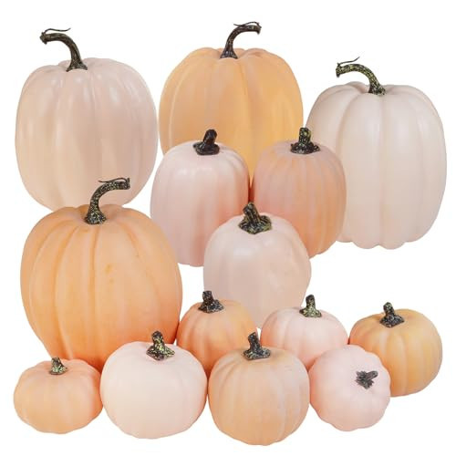 Winlyn 14 Pcs Assorted Fall Artificial Pumpkins Light Orange and Pink Pumpkins Farmhouse Pumpkins Faux Foam Pumpkins for Fall Autumn Halloween Thanksgiving Wedding Harvest Centerpiece Tabletop Décor | Amazon (US)