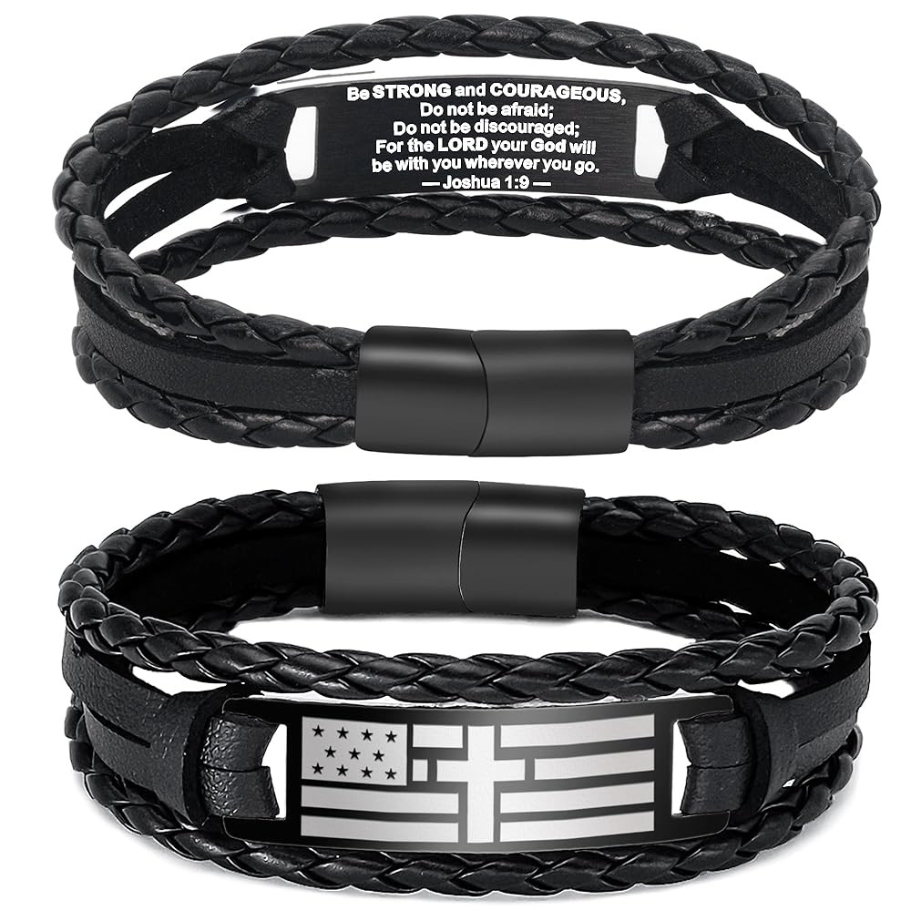 TAGOMEI Christian Leather Bracelet for Men Birthday Gifts for Men Son Boyfriend Stainless Steel E... | Amazon (US)