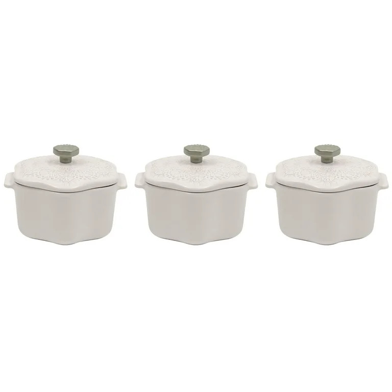 The Pioneer Woman Stoneware 2 Cup Snowflake Cocotte with Lid, White, Set of 3 | Walmart (US)