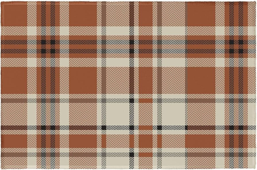 Fall Plaid Doormat Burnt Orange Grey Buffalo Checkered Thanksgiving Autumn Decorative Front Door ... | Amazon (US)