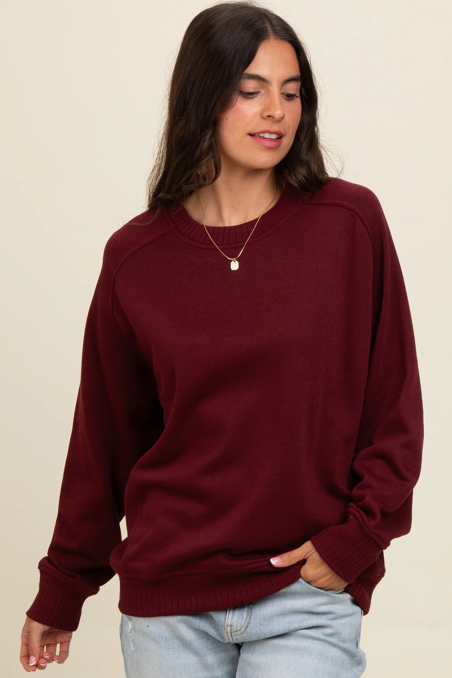 Burgundy Pullover Terry Crewneck | PinkBlush Maternity
