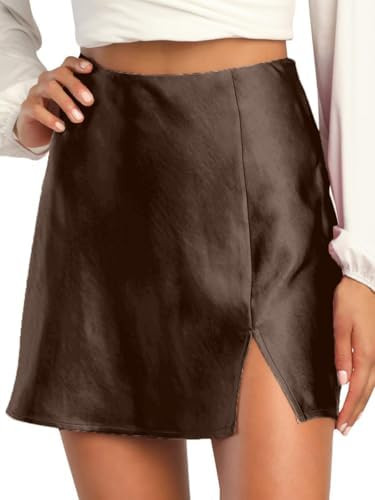 ALCEA ROSEA Women's Satin Silky Mini Skirt High Waist A-Line Short Skirts Solid Slit Front Skirts... | Amazon (US)