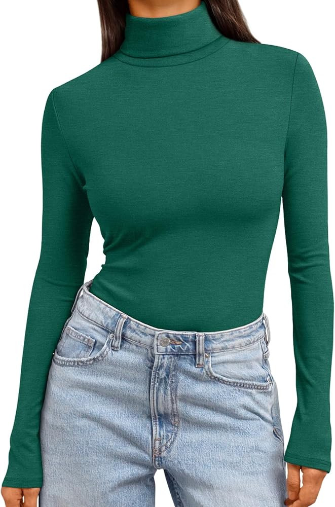 Trendy Queen Women's Turtleneck Long Sleeve Shirts Fall Fashion Basic Thermal Underwear Tops Wint... | Amazon (US)