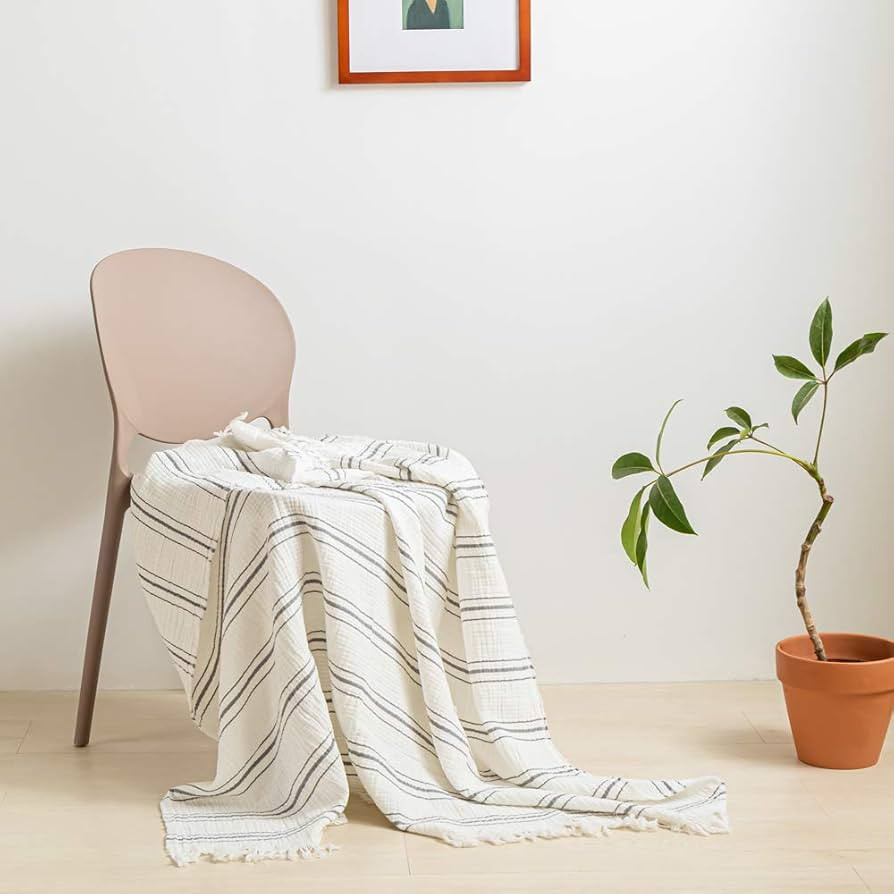 Simple&Opulence Yarn Dyed Striped Cotton Muslin Throw Blanket for Bed, Couch, Knit Woven Blanket ... | Amazon (US)