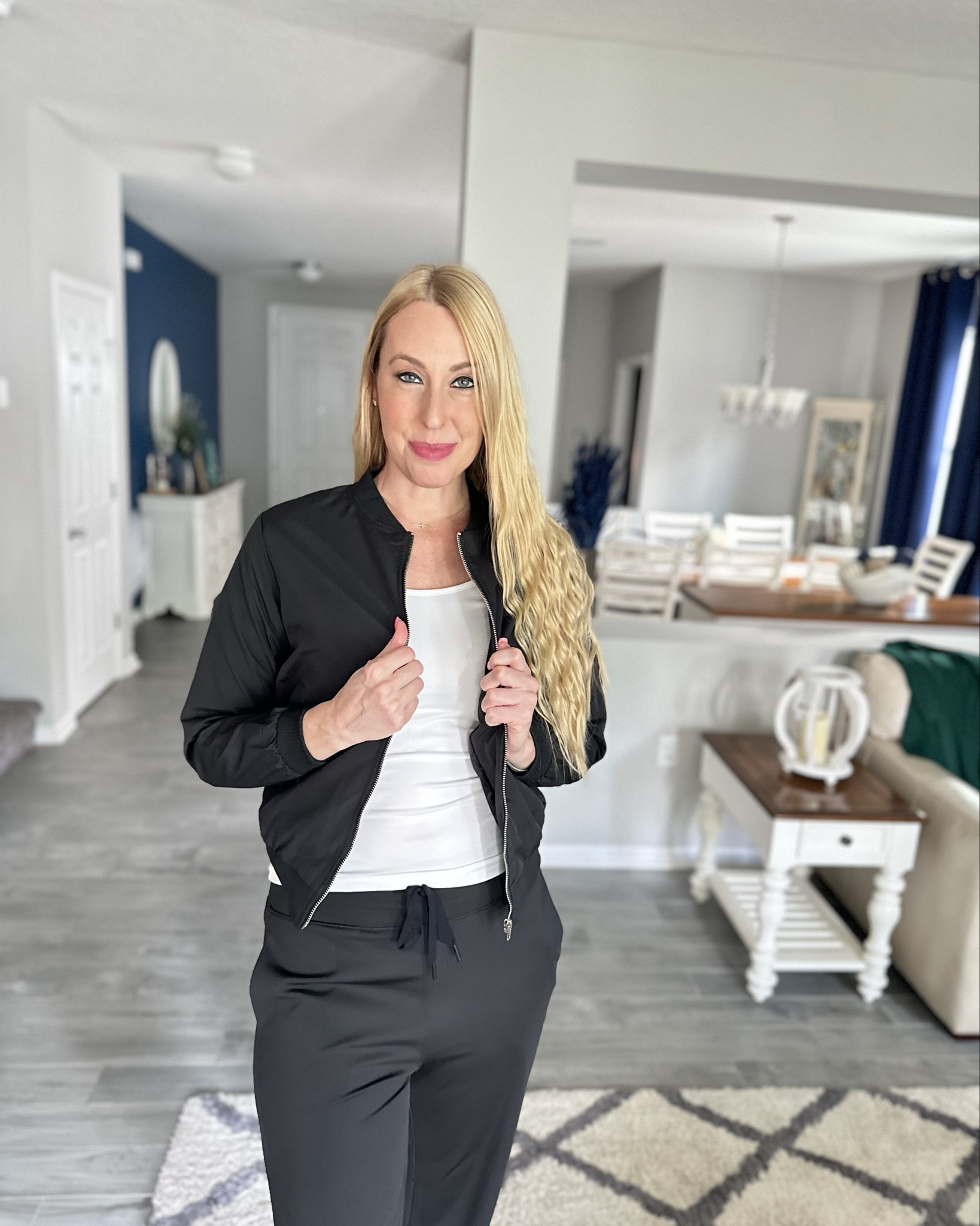 Sleek black bomber jacket 
🤍 such a great jacket for fall 
🤍 fits true to size, wearing size small 

#LTKSeasonal #LTKStyleTip #LTKFindsUnder50