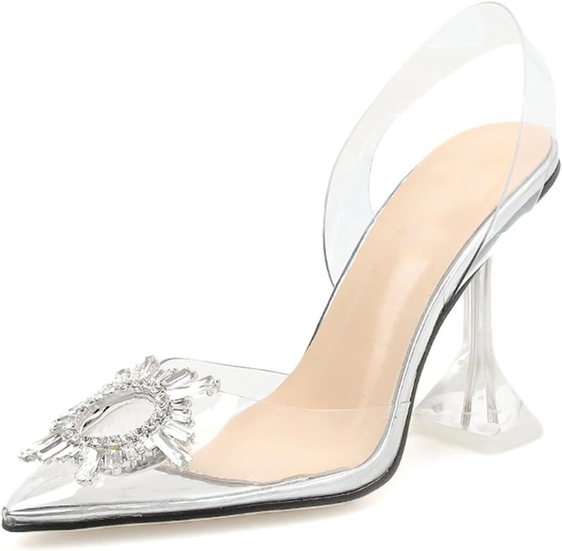 SaraIris Women's Clear High Heel Sandals Slip On Pointed Toe Slipper Transparent PVC Sexy Crystal... | Amazon (US)