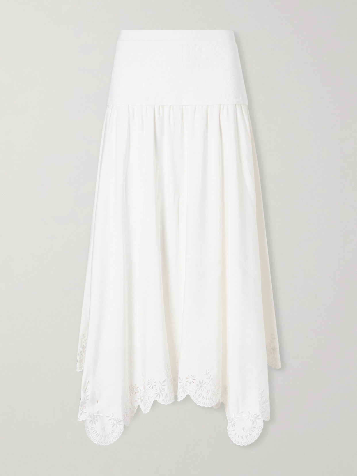 SIMKHAI - Heaven Embroidered Linen-blend Midi Skirt - White | NET-A-PORTER (US)