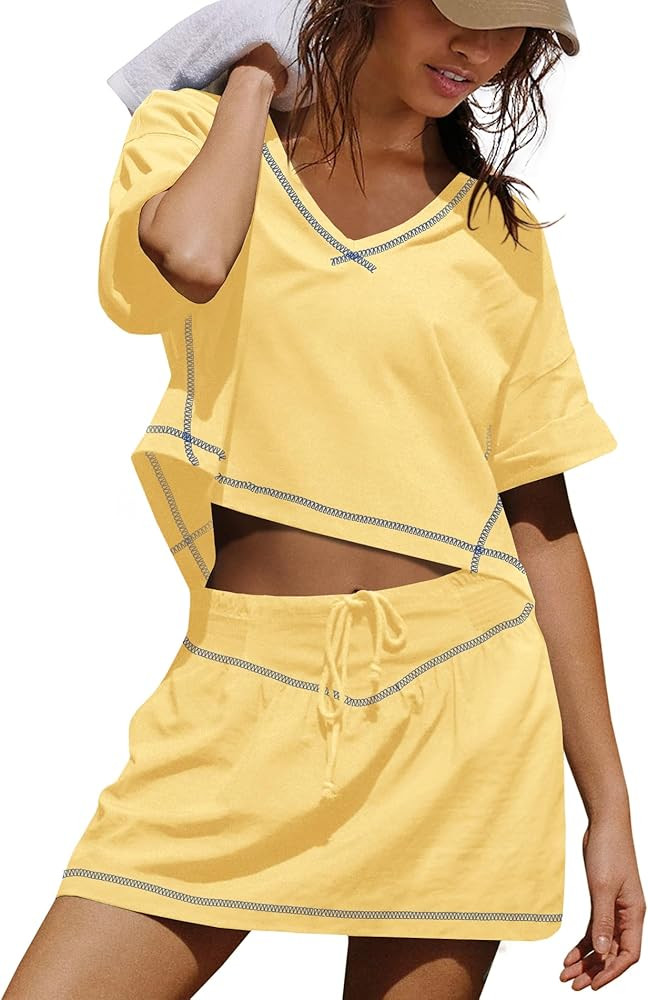 SENSERISE Womens Workout Sets Skort Sets 2 Piece Outfits Golf Clothes Crop Tops and Skirts with S... | Amazon (US)