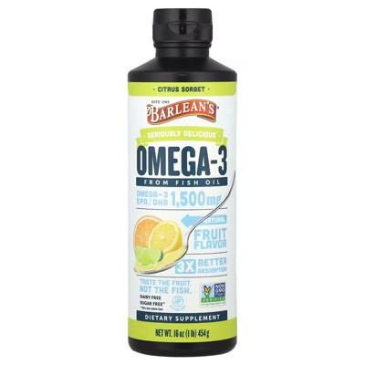 Barlean's Seriously Delicious®, Omega-3 From Fish Oil, Citrus Sorbet, 16 oz (454 g) | Target