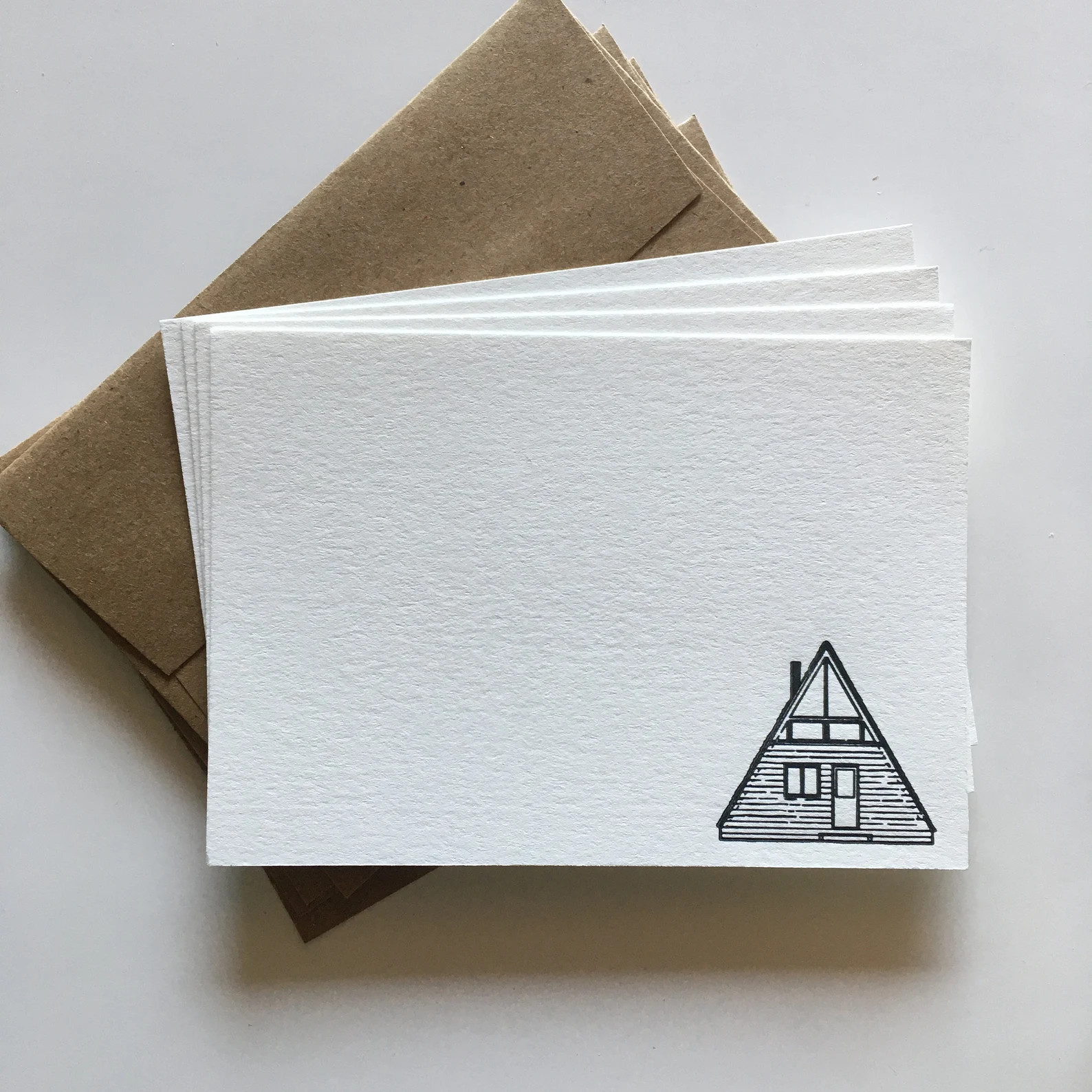 A-Frame Cabin Letterpress Note Cards: Cotton Stationary (Set of 4) | Etsy (Global)