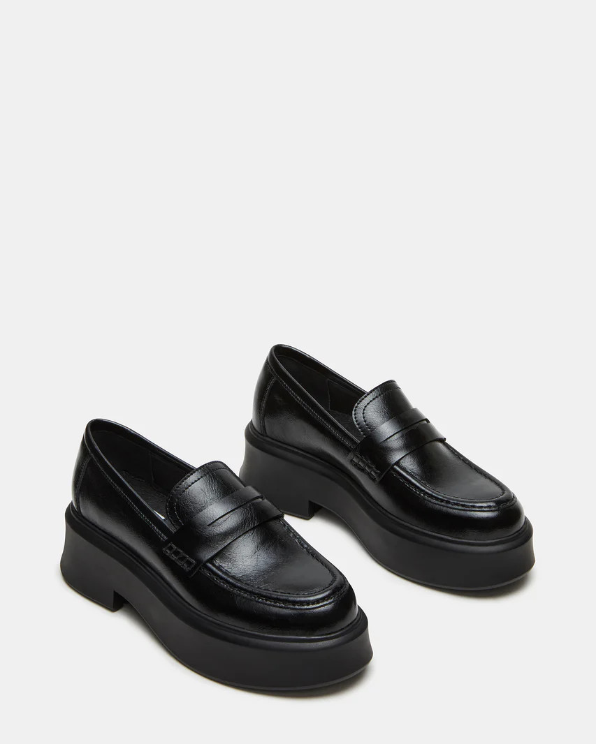 JUBAL Black Leather Platform Lug Loafer | Women's Loafers | Steve Madden (US)