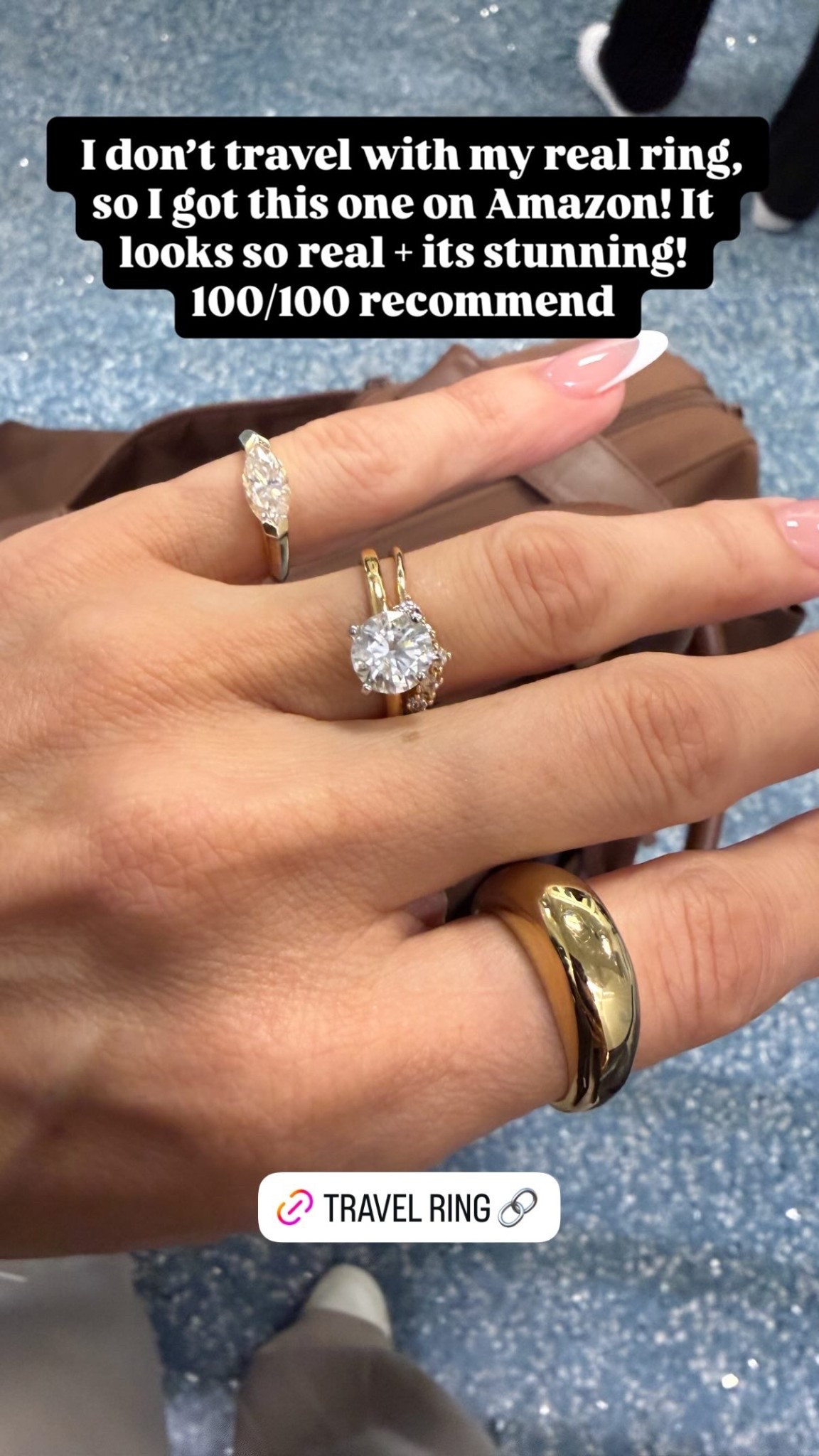 I don’t travel with my real ring, so I got this one on Amazon! It looks so real + its stunning! 100/100 recommend