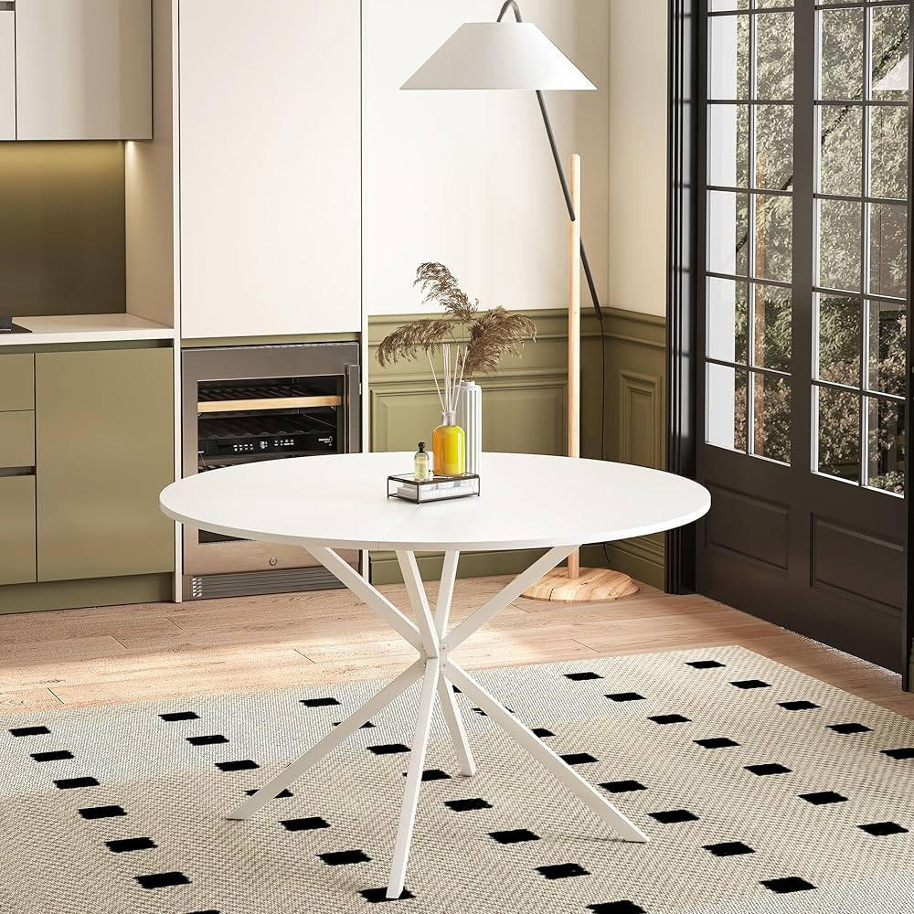 47'' Round Dining Table, White Top Occasional Table, Two Piece Removable Top, Cross Metal Legs, M... | Amazon (US)