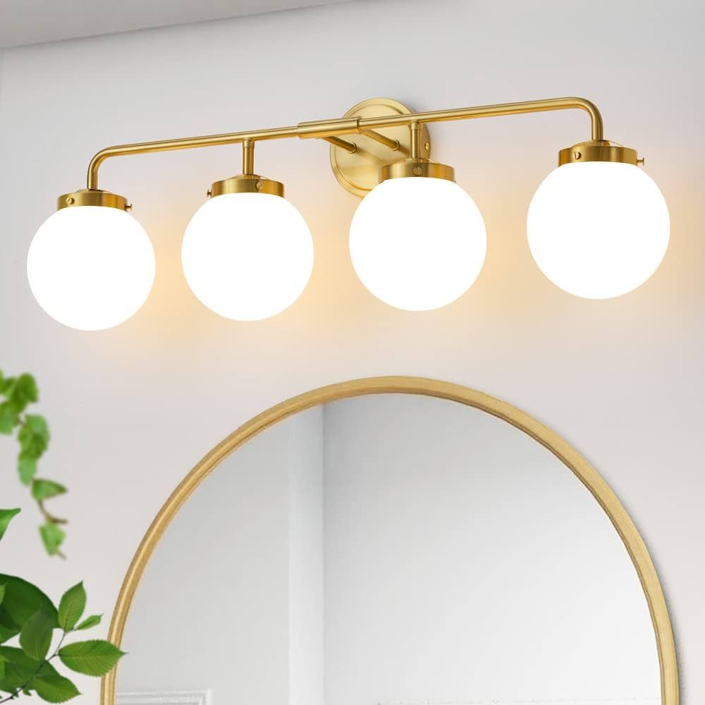 Deyidn Bathroom Light Fixtures Gold Vanity Lights Over Mirror, Modern Wall Sconce Lighting 4-Light w | Amazon (US)
