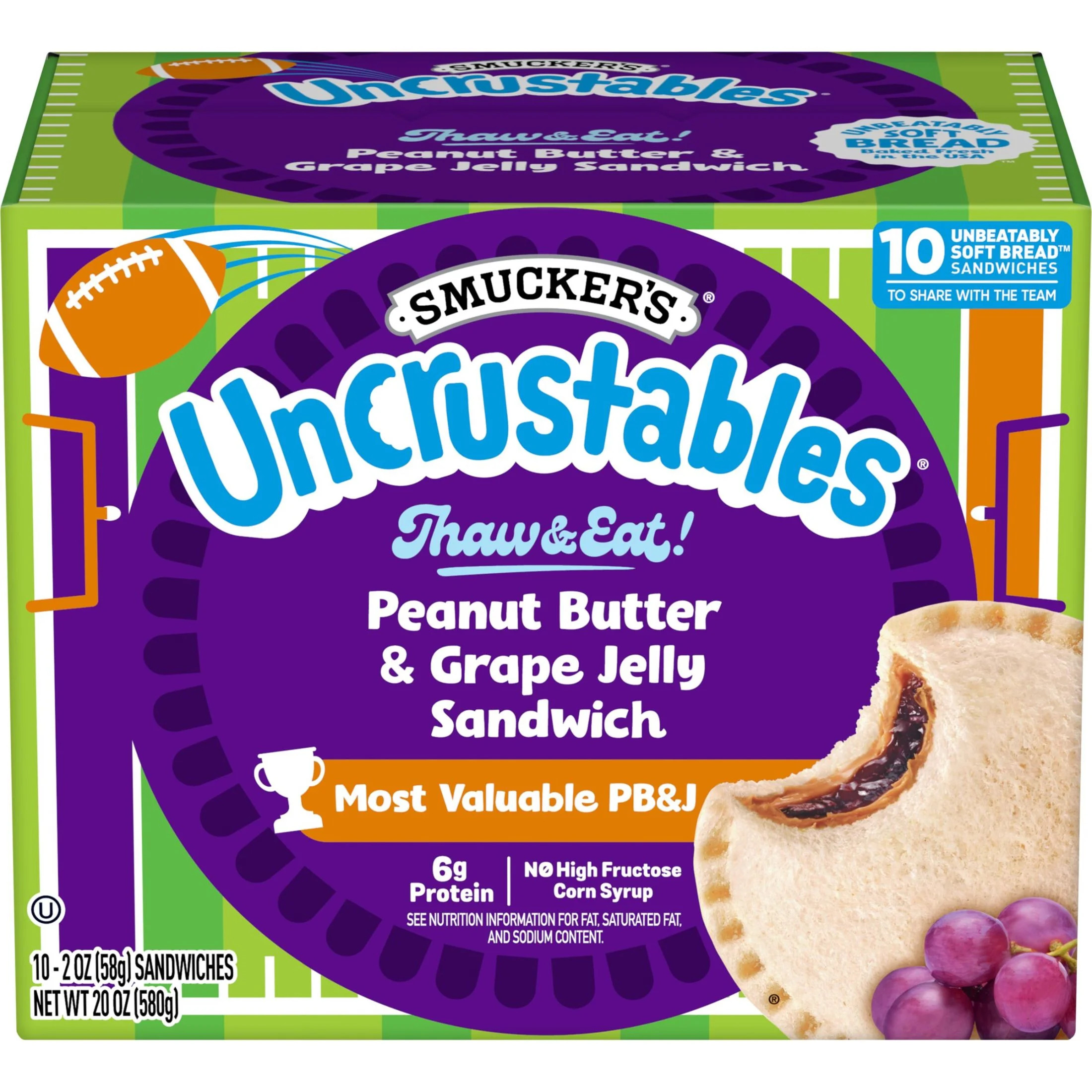 Smucker’s Uncrustables Peanut Butter & Grape Jelly Sandwiches, 10 Count, 2 oz Each, Frozen | Walmart (US)