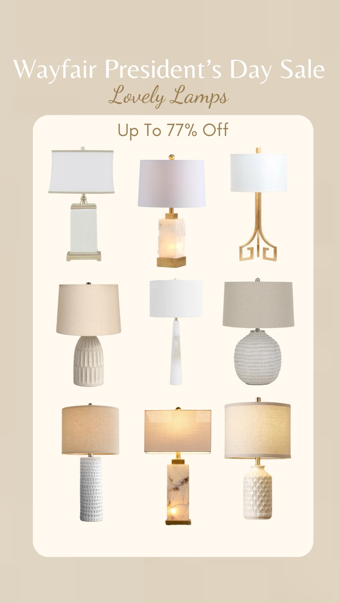 Wayfair President’s Day Sale! ✨

Beautiful lamps that can add so much to a room! 
I love adding lamps to enhance the decor. Set them on stacked books for an extra touch! So many options to help create the style you want for your home. 🤍

#LTKSaleAlert #LTKStyleTip #LTKHome