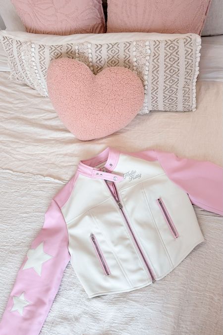 Sabrina carpenter inspired hello kitty pink & white leather jacket 🌸💖🎀