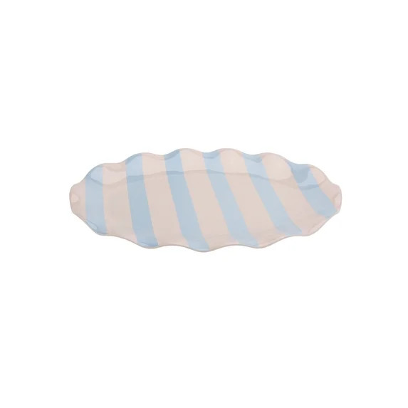 Just Feed Me by Jessie James Decker Oval Wavy Bamboo-Melamine Serving Tray, Blue and Cream Stripe | Walmart (US)