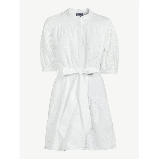 Scoop Women's Eyelet Short Shirt Dress with Volume Sleeves - Walmart.com | Walmart (US)