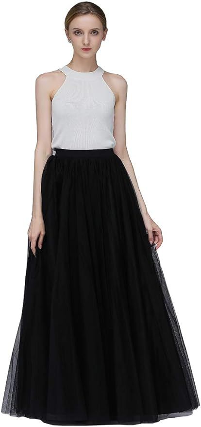 EllieHouse A Line Long Maxi Bridesmaid Tulle Skirt for Wedding Evening Party Prom P68 | Amazon (US)