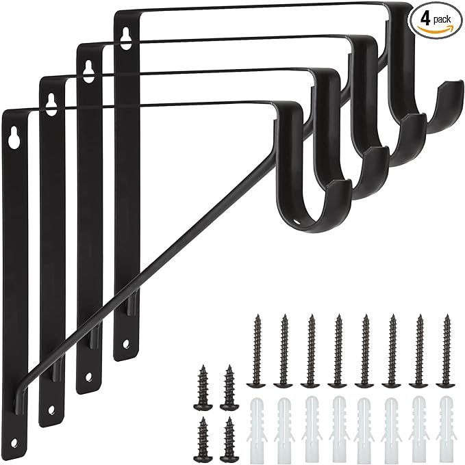 4 Pack Heavy Duty Closet Rod Brackets Holder 11 x 11 x 1 Inch, Black Closet Rod Support Bracket S... | Amazon (US)