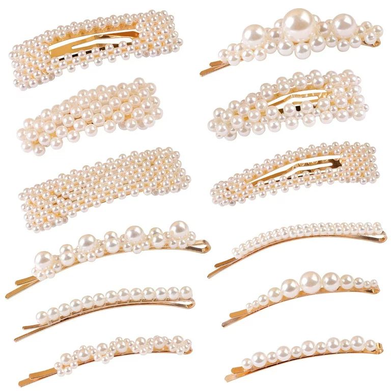 Haobase 12 Pcs Pearl Hair Clips Large Hair Clips Pins Barrette Ties Hair for Women Girls | Walmart (US)