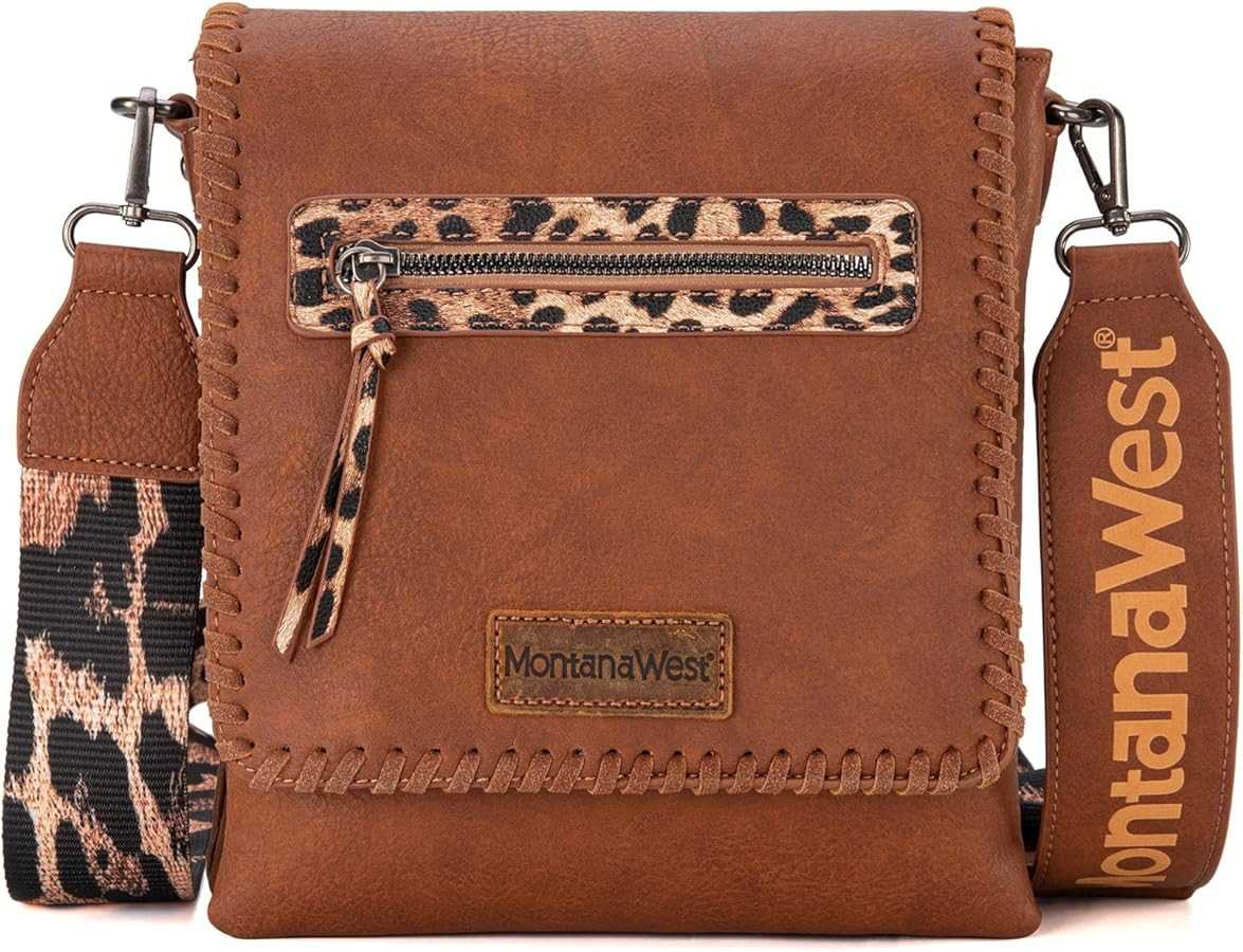 Montana West Crossbody Bags for Women with Dual Compartments Western Crossbody Purse with Leopard... | Amazon (US)