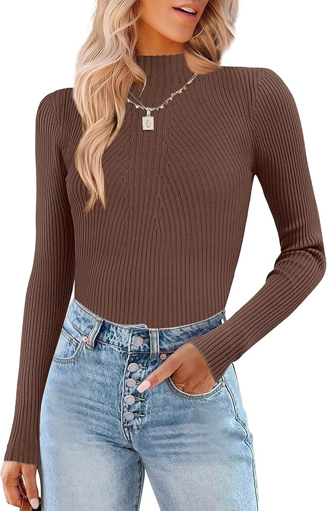 HOTOUCH Women Mock Neck Sweater Ribbed Knit Fitted Top Basic Casual Long Sleeve Shirt Fall Fashio... | Amazon (US)
