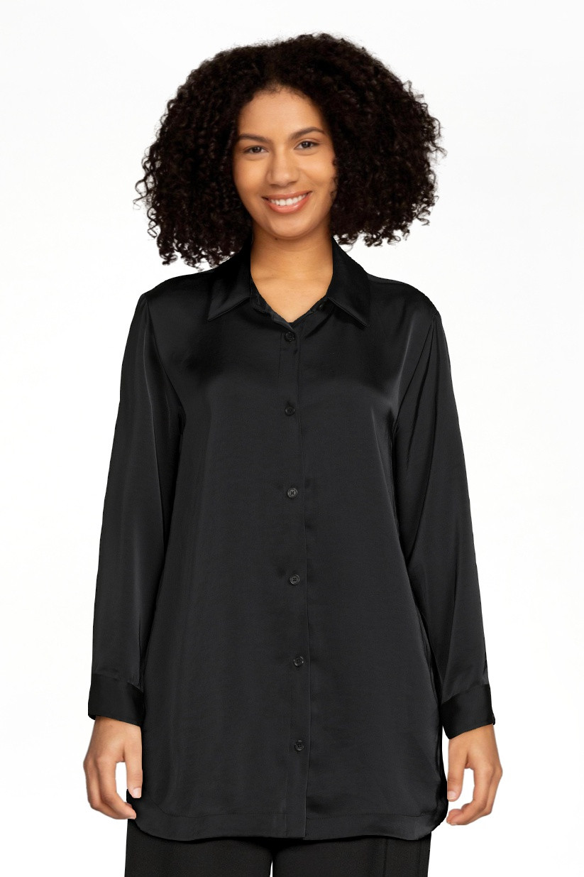 Scoop Women’s Long Sleeve Oversized Satin Button Down Shirt, Sizes XS-XXL | Walmart (US)